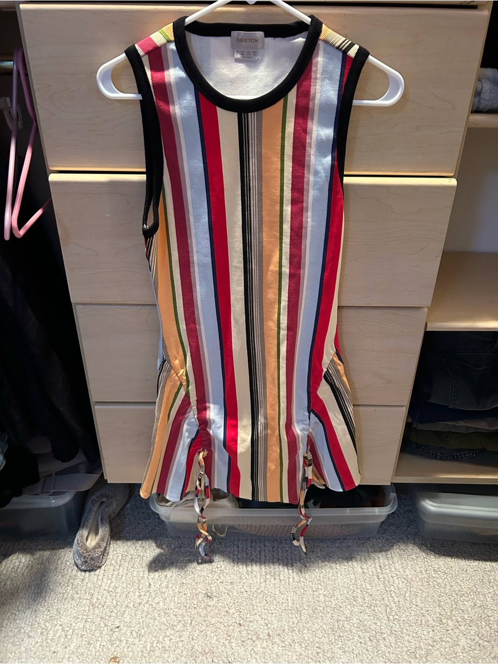 Brixton Multi-Color Vertical Stripe Tie-Hem Tank Dress